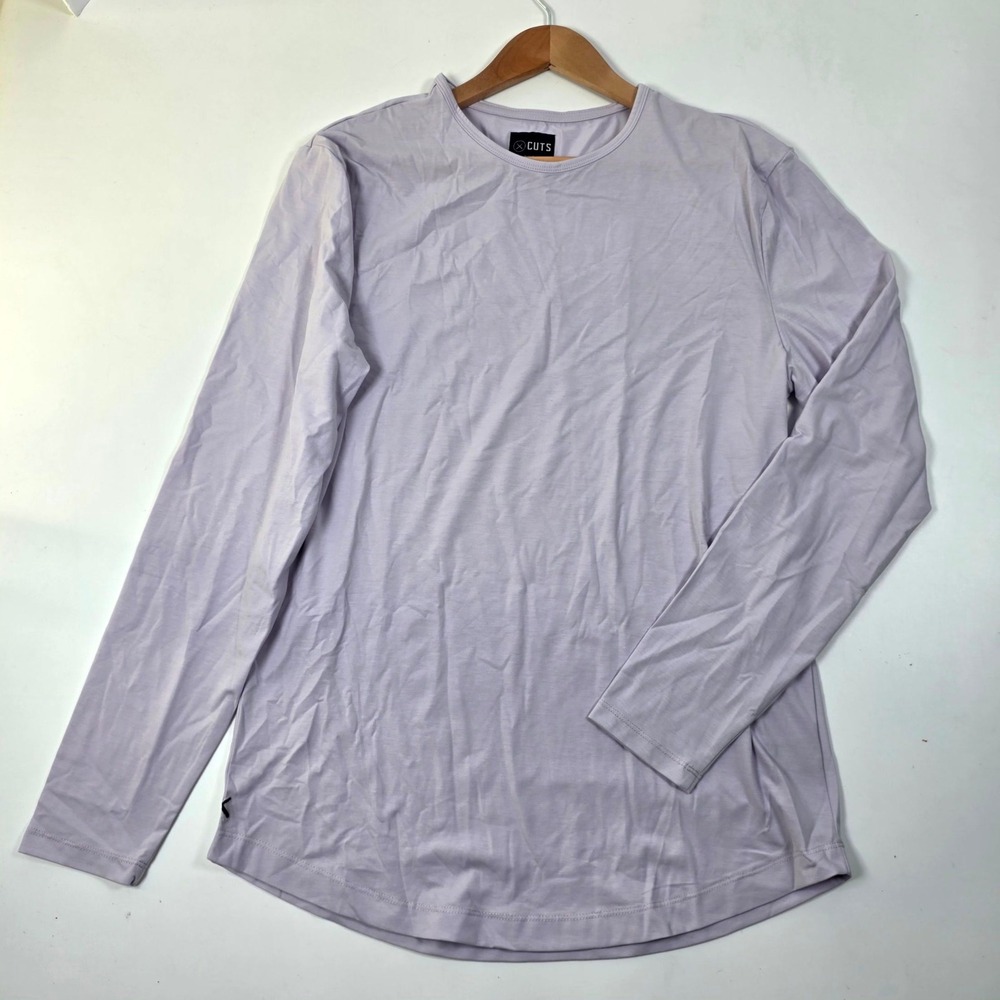 Cuts Curve-Hem Pyca Pro Long Sleeve Shirt Mens XL Lavender Crew Neck Tee